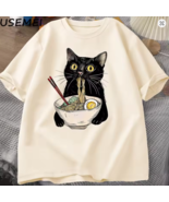 Noodle Ramen Cat T-Shirt Foodie Lover T Shirts Black Cat Noodle T-Shirts... - $554.45 MXN