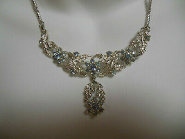 Vintage Designer Silver-tone Blue Rhinestone Necklace - £15.00 GBP