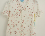 New CeCe Women&#39;s XS Ecru Floral Ruffle Sleeve Crepe V-Neck Button Up Blo... - $23.36