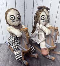 Pair  of Creepy Rag Doll Rocking Horse Sound Lights Halloween Scary Animated - £66.46 GBP