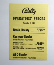 Operators Prices List Arcade Games Bingo Pinball Machine Nov 1 1955 Beach Beauty - £11.20 GBP