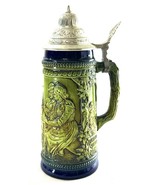 GERZ BIERSEIDEL Germany Green Blue Beer Stein Tavern Scene Pub Lidded - $39.95