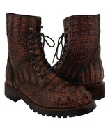 Mens Motorcycle Leather Boots Alligator Skin Cognac Biker Combat Boots L... - $854.99