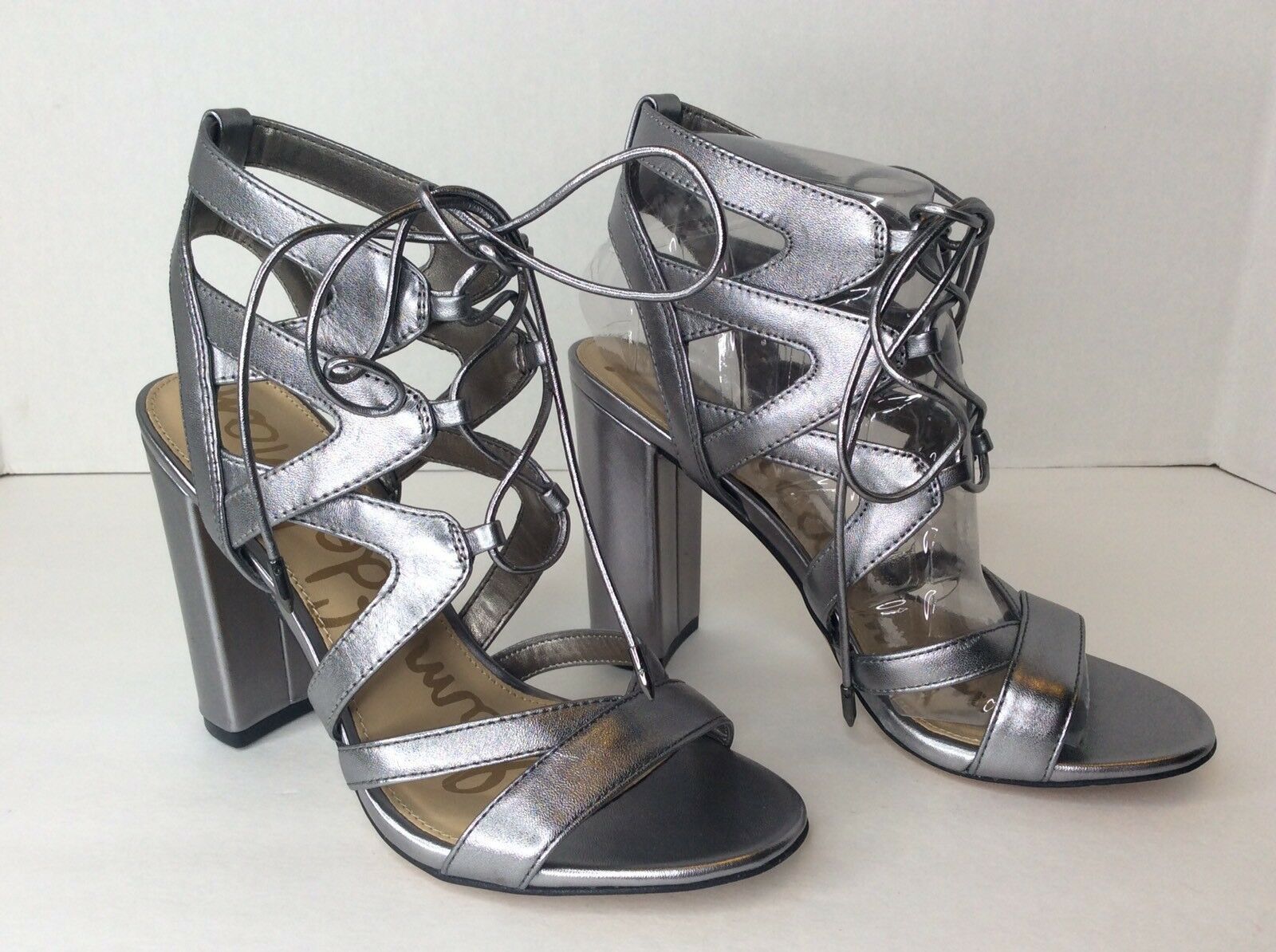 Primary image for Sam Edelman Yardley Womens Size 6 Metallic Silver Leather Strappy Sandals Heels