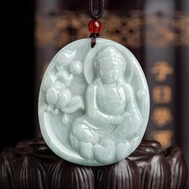 Genuine Burma Jade Lotus Guanyin Pendant Necklace, Authentic Grade A Jadeite - £36.56 GBP