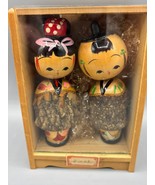 Vtg Japanese Kokeshi Doll Set Natural Bark Wood Man &amp; Woman - $34.53