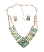 Imitation Abalone Shell Squares Geometic Goldtone Necklace and Earrings,... - £8.64 GBP