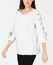 Jm Collection Laced Grommet-Sleeve Top,Various Colors - £23.53 GBP