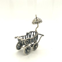 Vtg Sterling Victorian Filigree Ornate Baby Pram Trolley with Umbrella Miniature - £37.92 GBP