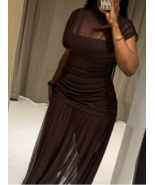 ZARA BNWT 2025. CHOCOLATE DRAPED CONTRAST TULLE MIDI DRESS. 4772/252/717 - $133.45