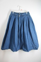 Vtg 90s Oakbrook 12 28&quot; Waist 100% Cotton Denim Midi Pleated A-Line Skirt - $30.40
