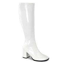 SALE WIDE CALF Block Heel Retro Gogo White Patent Costume Knee Boots 10 - $49.95