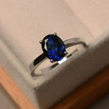 Blue Sapphire Gemstone Ring 925 Sterling Silver Lab Created Sapphire Jewelry - £46.75 GBP