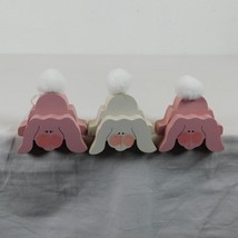 3 Easter Bunny Rabbit Wood Hand Painted Shelf Sitter Country Decor Pink White - $9.75