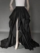 BLACK High Slit Skirt Gown Women Custom Plus Size Taffeta Maxi Evening Skirt image 1