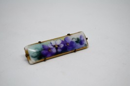 Victorian Hand Painted Porcelain Pin Violets Flowers Floral Bar Brooch A... - £22.68 GBP