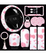 10 Pieces Cow Print Car Accessories Set Cow Fluffy Plush Steering Wheel ... - €30,13 EUR