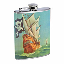 Vintage Pirate Ship D4 Flask 8oz Stainless Steel Hip Drinking Whiskey - £12.01 GBP