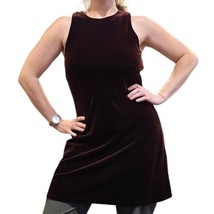 90s Y2K M 8 10 Dark Burgundy Brown Velvet Empire Skater Dress Sleeveless - £31.64 GBP