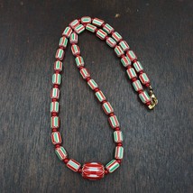 Collana con chevron di ispirazione veneziana Ych-11 e perle a cuore bian... - $36.74