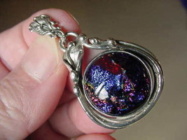 (#D-107-A) Dichroic Fused Glass Pendant Silver Purple Pink Red Wow - £53.37 GBP