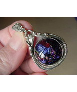 (#D-107-A) DICHROIC Fused GLASS Pendant SILVER PURPLE PINK RED WOW - £52.88 GBP