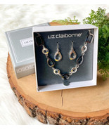 Liz Claiborne Teardrop Circle Chainlink Silver Hematite Necklace Earring... - $273.50 MXN