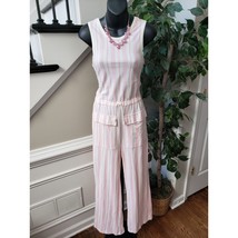 PRIMARK Jumpsuit Womens Size 13/14 White Pink Striped Pockets Drawstring... - $27.72