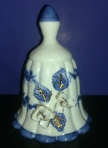 Vintage Blue &amp; White Victorian Style Porcelain Skirted Bell w/Applied Flowers - £3.81 GBP