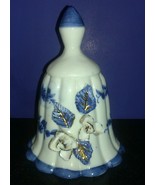Vintage Blue &amp; White Victorian Style Porcelain Skirted Bell w/Applied Fl... - £3.94 GBP