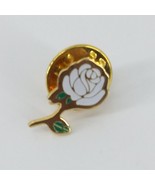 White Rose Enamel Pin Flower Flor Brooch Rosa Blossom Gold tone Metal - $7.79