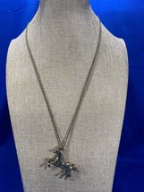 Vintage Horse Necklace - 24&quot; Chain. Gold Tone  With Blue Stones - £24.22 GBP