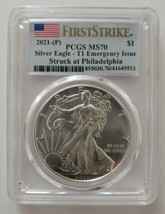 2021-(P) American Silver Eagle PCGS MS70 T1 Emergency Issue FS Flag Label - £236.86 GBP