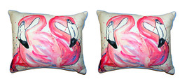 Pair Of Betsy Drake Betsy&#39;s Flamingos Small Outdoor Indoor Pillows 11 X 14 - £70.05 GBP