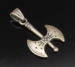 925 Sterling Silver - Vintage Viking Double Headed Axe Pendant - PT21083 - £35.18 GBP