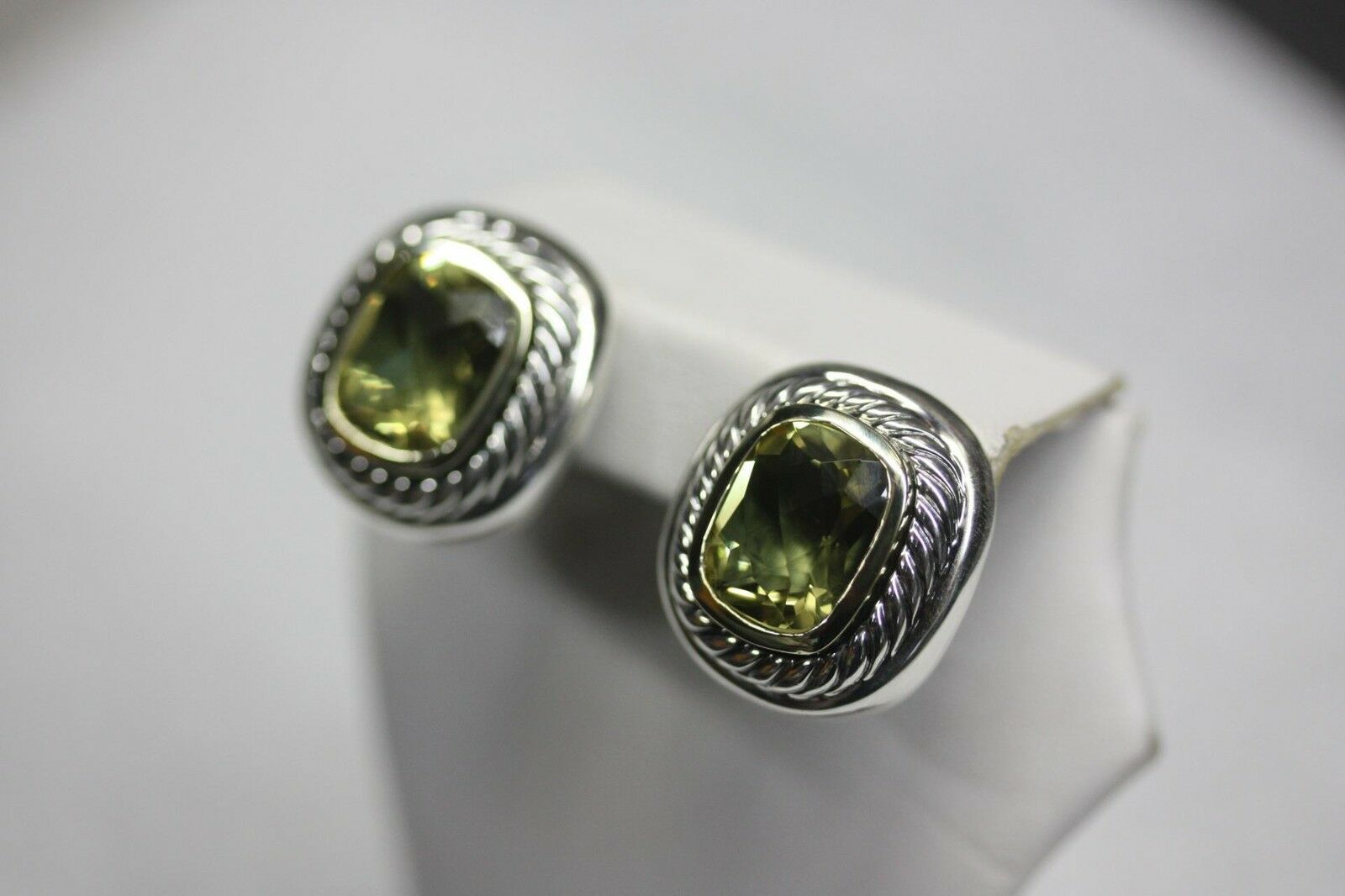 Primary image for VTG David Yurman Noblesse Lemon Quartz Omega Back Earrings 925 Silver/14K Gold