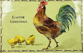 Early 1900s Rooster Watching Baby Chicks Willow Twigs Easter Antique Postcard - £4.01 GBP