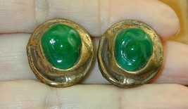 Vintage R. Mandle Baroque Green Glass Clip Earrings - $29.99