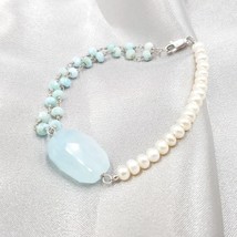 Natural Gemstone Aquamarine,Larimar,Freshwater Pearl 925 Sterling Silver... - £93.68 GBP