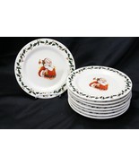Christmas Tree Holly Santa Stoneware Salad Plates 8 1/8&quot;  Lot of 8  Xmas - $33.60 CAD