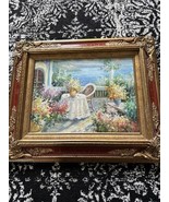 VTG Beautiful Original Oil Hand Painted on Canvas Garden Terrace Signed ... - $229.99