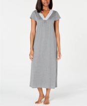 Charter Club Women&#39;s Pewter Gray Soft Knit Lace Trim Gown Long Nightgown XS - £22.82 GBP