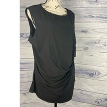 Kim Rogers Sleeveless Blouse Women L Gathered Front Black Lined Stretch NWT $40 - £12.23 GBP