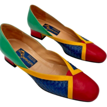 joel parker women&#39;s primary colors leather woven low heels almond toe si... - $383.22 MXN