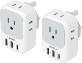 US to UK Plug Adapter 2 Pack G Travel Converter with 4 Outlets 3 USB Cha... - £39.78 GBP