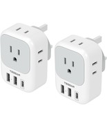 US to UK Plug Adapter 2 Pack G Travel Converter with 4 Outlets 3 USB Cha... - £39.04 GBP