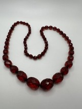 Antique 27” Graduated Cherry Amber Bakelite Faceted Necklace 46g - £237.47 GBP