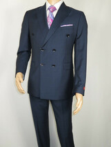 Men Suit BERLUSCONI Turkey Italian Wool 180's Double Breasted UGS94-09 Mid Blue image 3