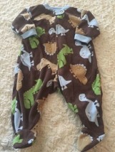 Carter's Boys Brown Blue Green Dinosaurs Fleece Long Sleeve Pajamas 3 Months - £4.21 GBP