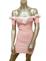 For Love &amp; Lemons Womens Mini Dress Off Shoulder Fuzzy Solid Pink Size S - £72.49 GBP